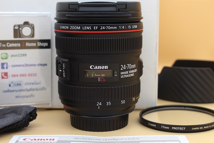ขาย Lens Canon EF 24-70mm F4 L IS USM สภาพสวย อดีตประกันศูนย์ ไร้ฝ้า รา ตัวหนังสือคมชัด อุปกรณ์ครบกล่อง แถมFilter  อุปกรณ์และรายละเอียดของสินค้า 1.Lens Can